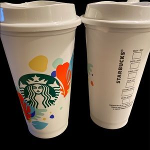 Starbucks 2020 Summer Tropical Reuseable tumbler with lid set of (2), 16 fl Oz
